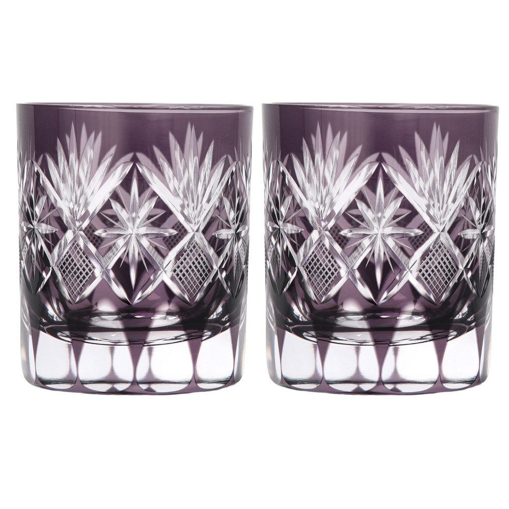 Edo Kiriko Purple Whiskey Rock Glass Set of 2 Handcrafted in Japan