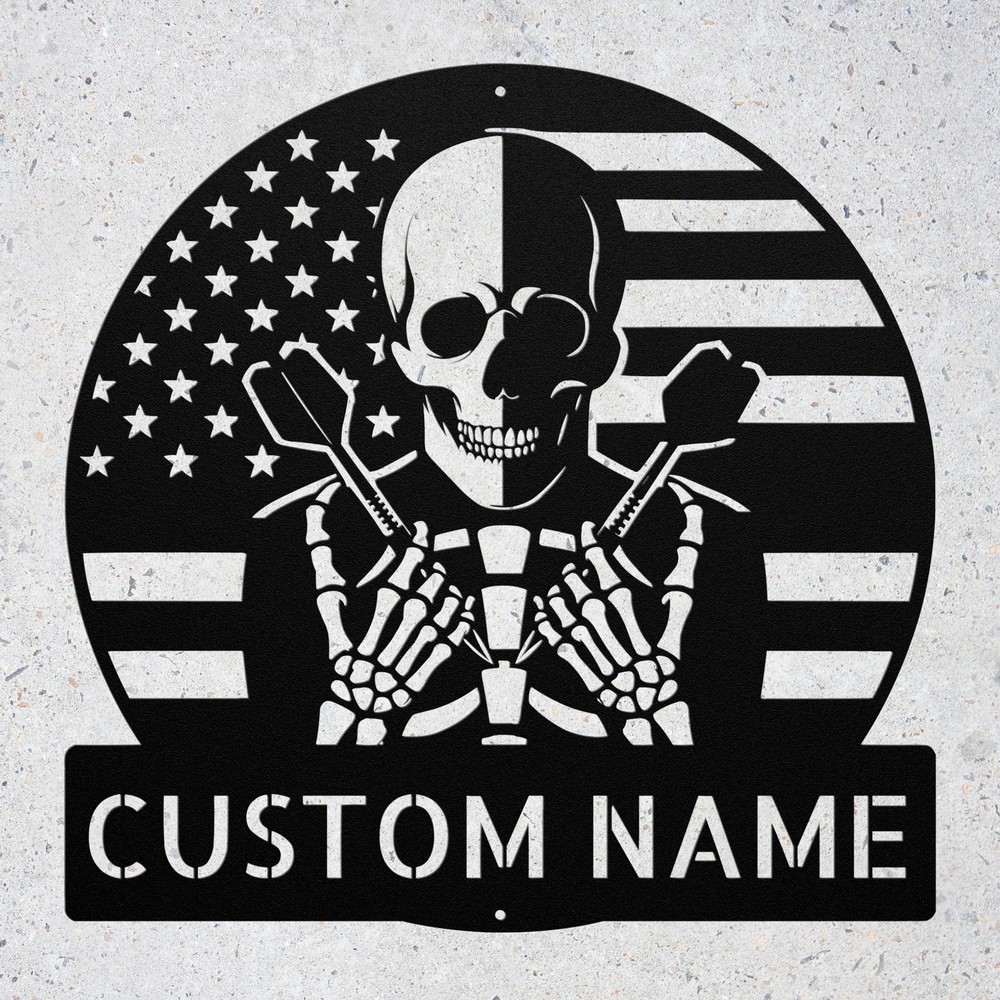Custom Skull Darts USA Flag Metal Sign Home Decor Signs Gift for Dart Players