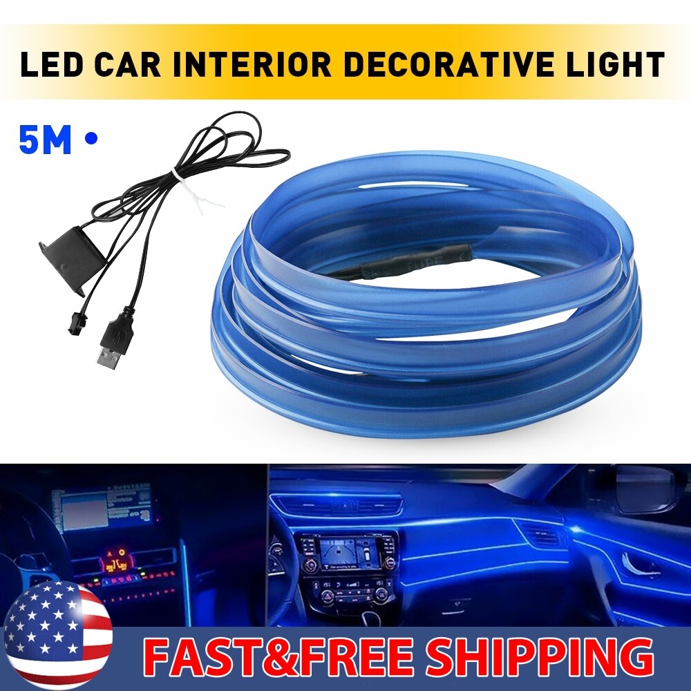 5M Blue Car Interior Atmosphere Wire Auto Light Strip LED Decor Lamp Accessories