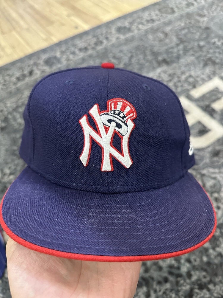 size 7 3/8 blue and red yankees fitted hat
