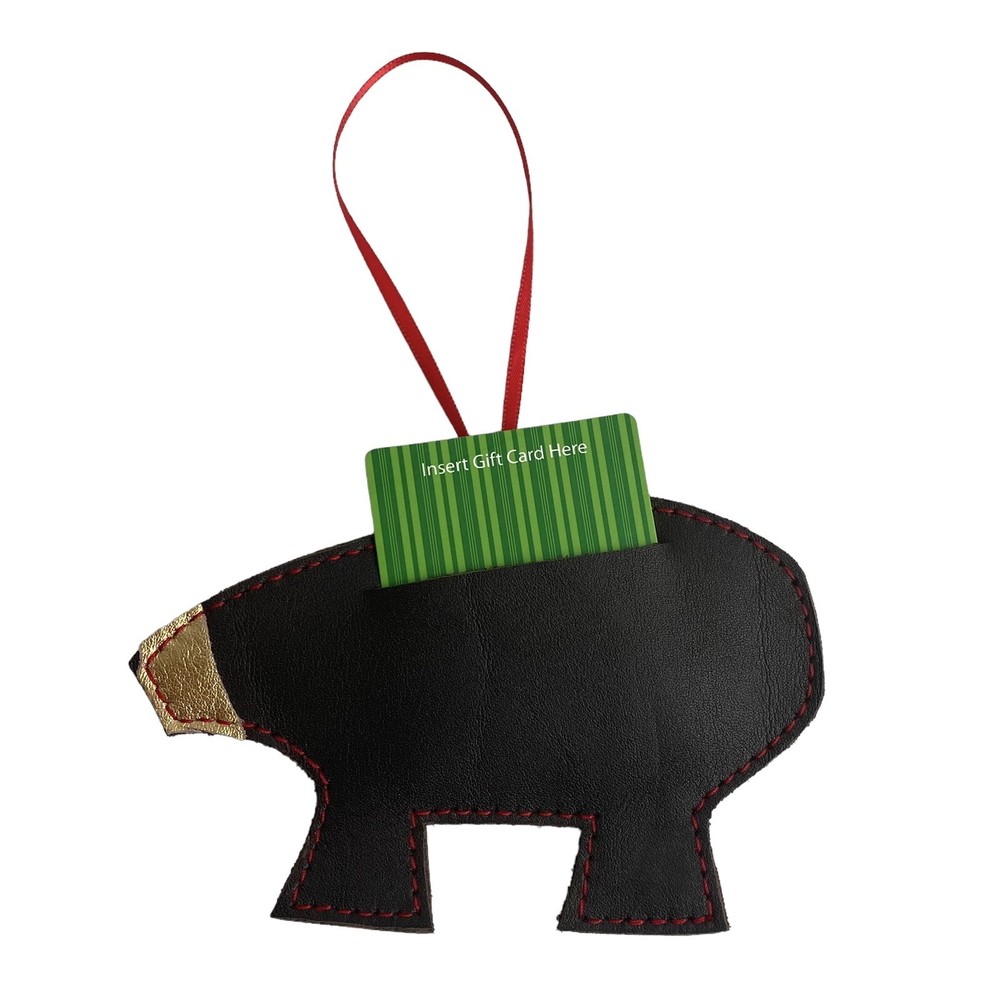 Gift Card Holder Christmas Ornament Leather Grizzly Bear Pouch Holiday Present-image