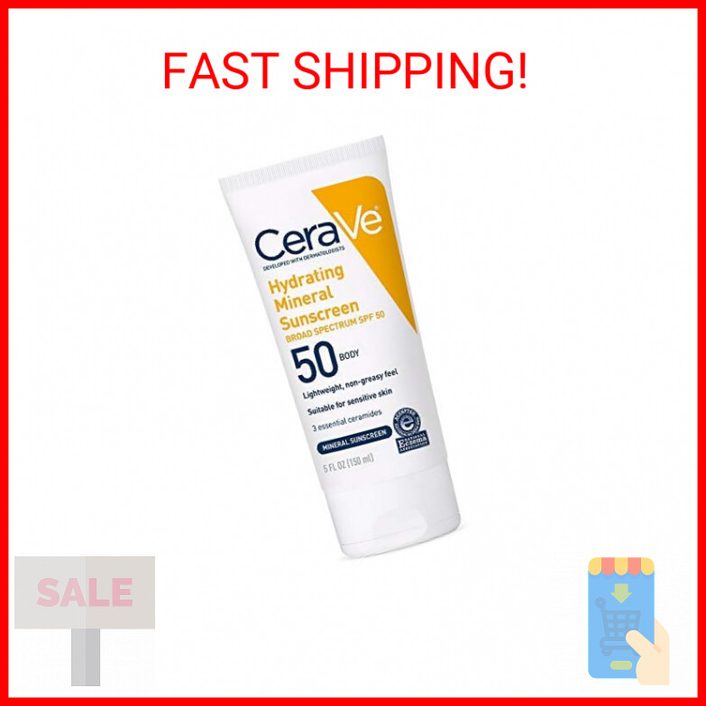 CeraVe SPF 50 Mineral Sunscreen with Zinc Oxide Titanium Dioxide Hyaluronic Acid