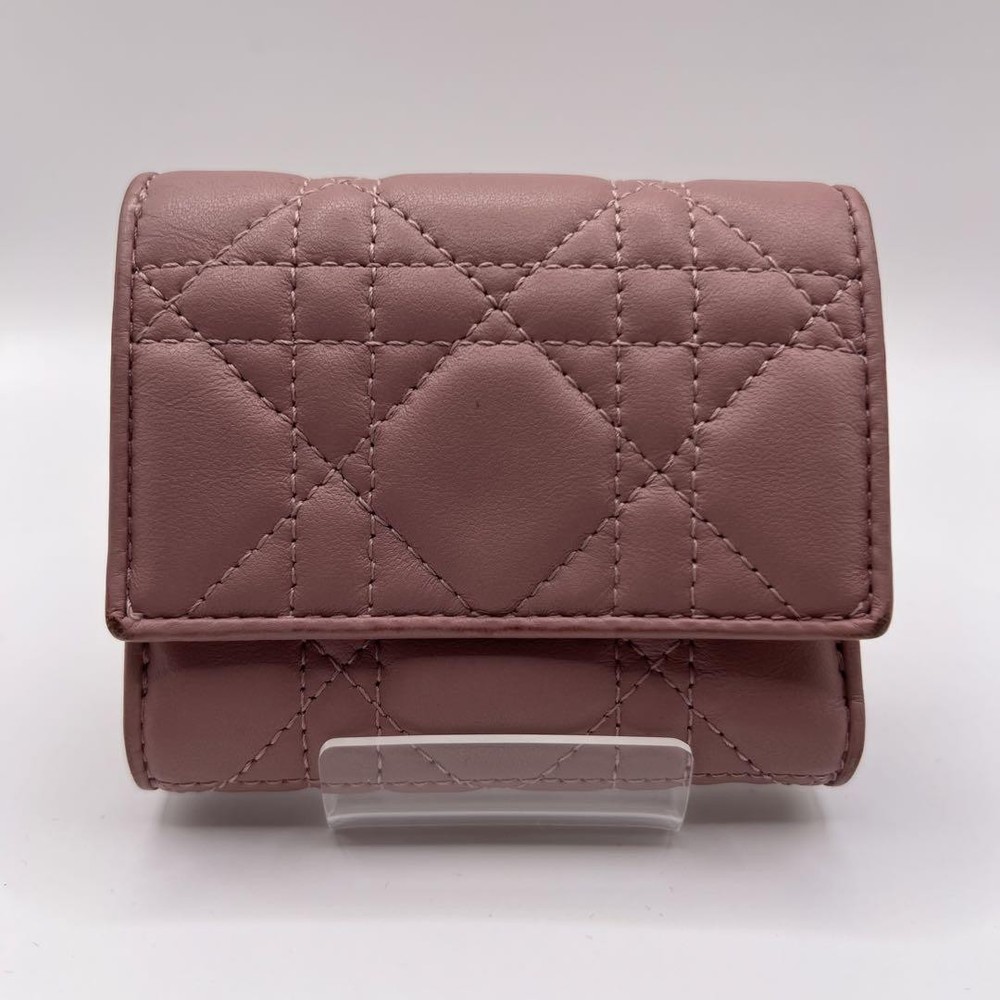Lady Dior Canage Lotus Compact Wallet in Dull Pink