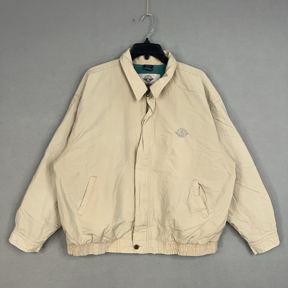 Vintage Dockers Jacket Mens XL Full Zip Bomber Coat Levis Beige Retro Grandpa