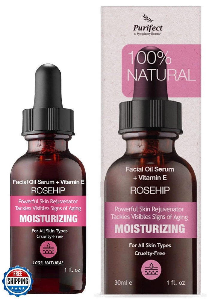 100% Natural Vegan Rosehip Oil Facial Serum for Anti-Aging & Acne Scars with Vitamin A C E