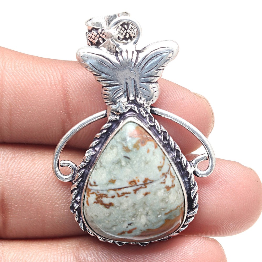 American Jasper Gemstone Silver Pendant Handmade Gift for Her 2 Inch