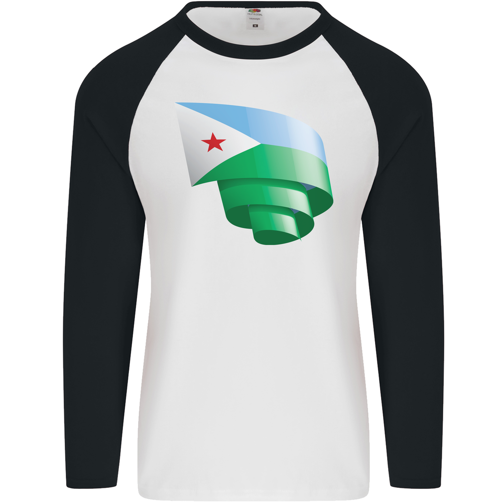 Curled Djibouti Flag Djiboutians Day Football Mens L/S Baseball T-Shirt