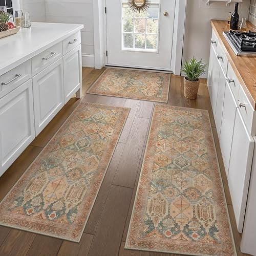 Non-Slip Kitchen Floor Mats Set of 3 - Washable Waterproof Lightweight