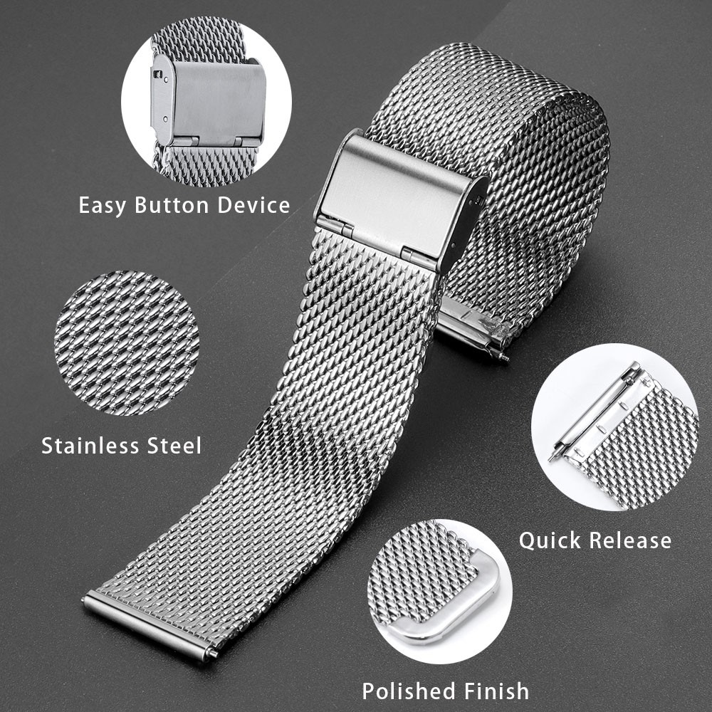 18mm 20mm 22mm Milanese Mesh Stainless Steel Watch Bands Metal Quick Release