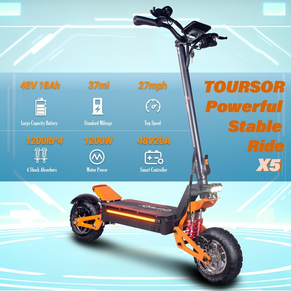 1200W 48V Electric Scooter with Off-Road Tires and Suspension Shock Absorption
