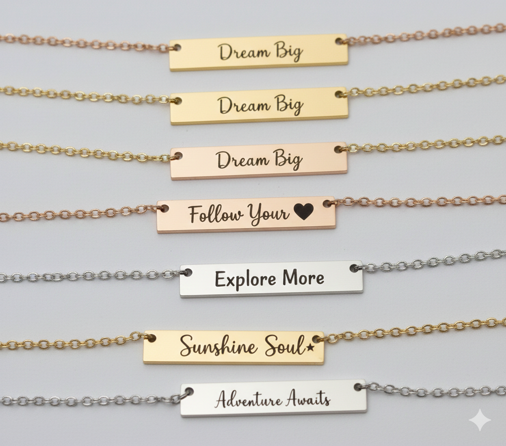 Personalised Name Bar Necklace Custom Engraved Jewellery Gift Stainless Steel