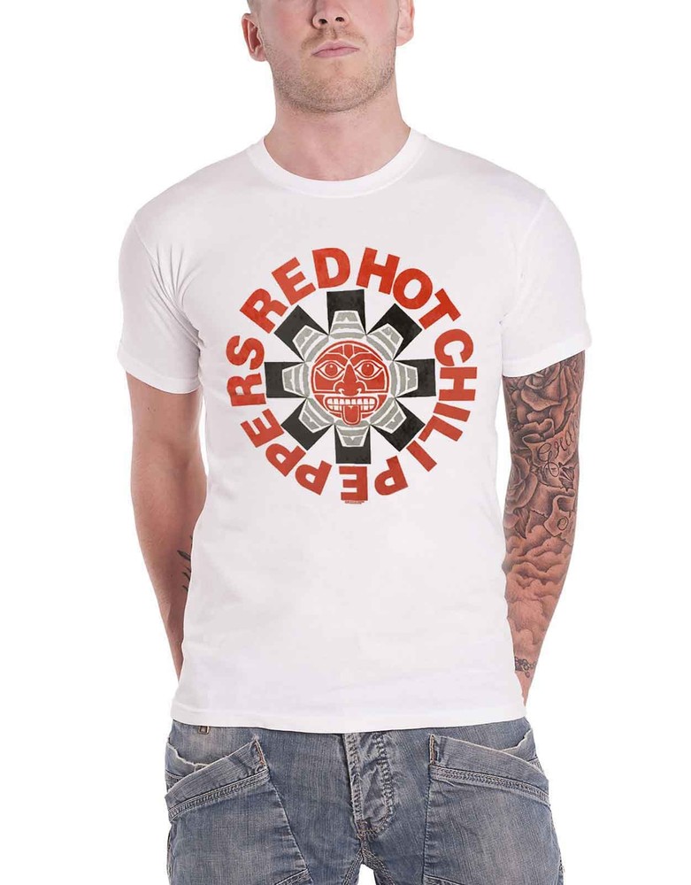Red Hot Chili Peppers Official Aztec Band Logo Mens White T-Shirt