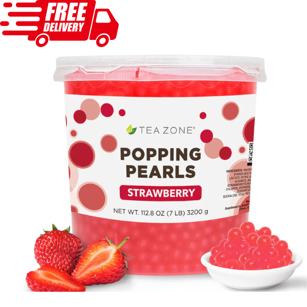 Tea Zone Strawberry Popping Pearls for Boba tea Beverages, Sweets, Ice Cre B2053