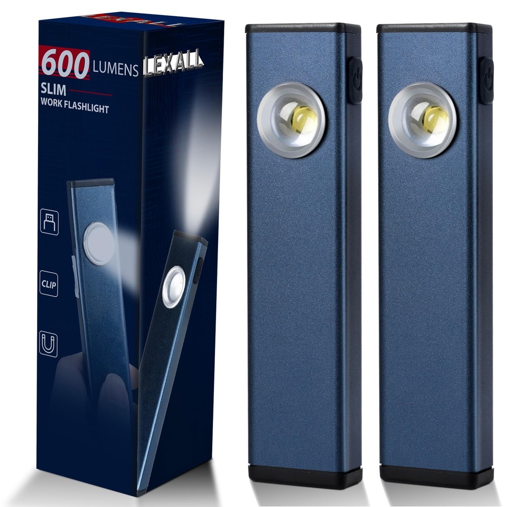 Lexall 2 Pack 600-Lumen Rechargeable LED Work Light Flashlight with Magnetic Base  