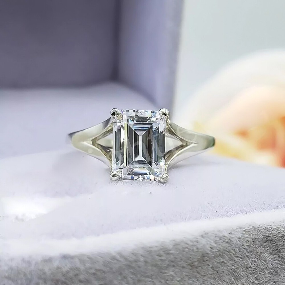 2.00 Ct Certified Emerald Cut Solitaire White Diamond 925 Sterling Silver Ring