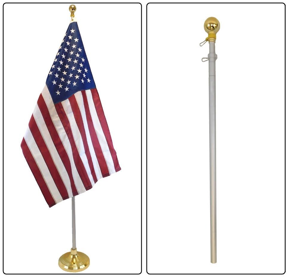 8ft Silver Aluminum Flag Pole Only (Ball Top) - Perfect for Office Indoor Use