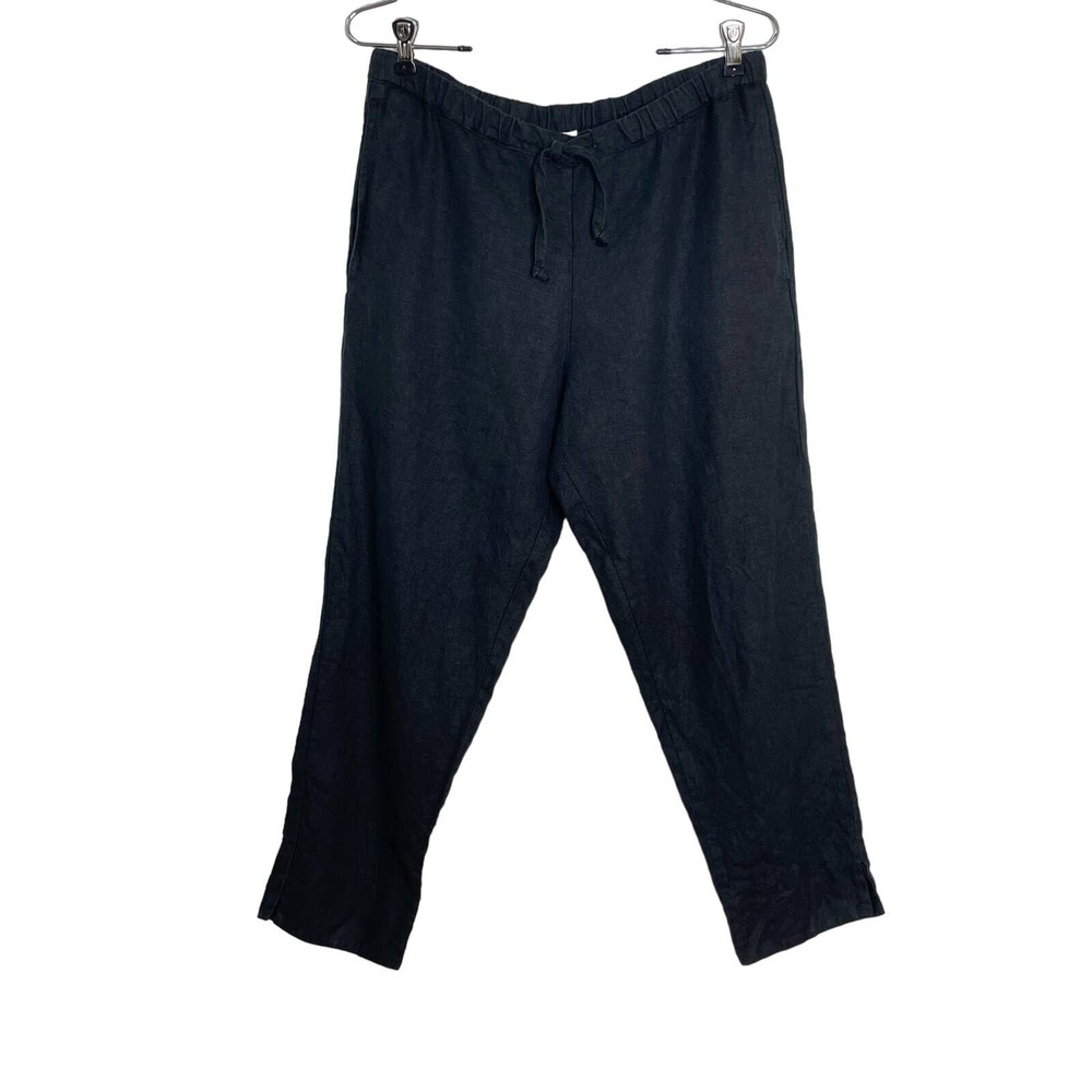 Black Linen Cropped Lagenlook Pants Tapered Pull-On Size 6/8