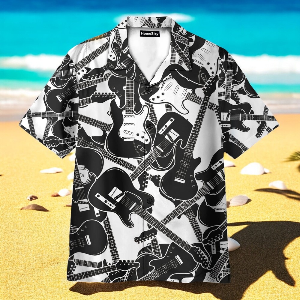 Black And White Electric Guitar Hawaiian Shirt