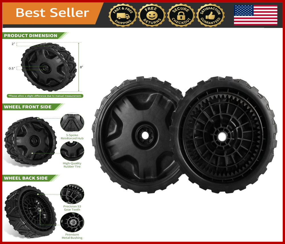2 Pack 8 Inch Self-Propelled Lawn Mower Replacement Front Wheels