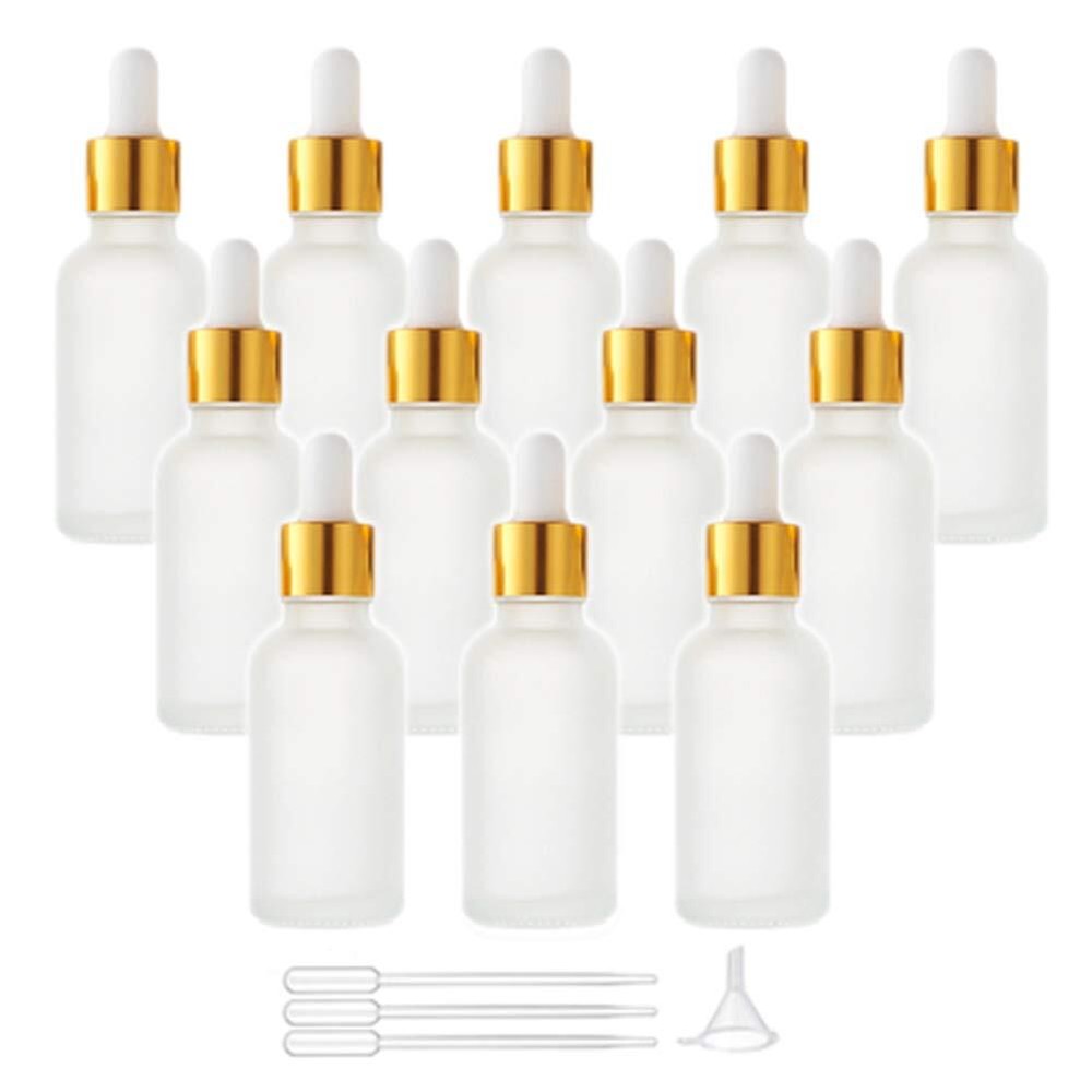 12 Pack Set Glass Dropper Bottles With Golden Caps Frosted Glass Vials Essent...