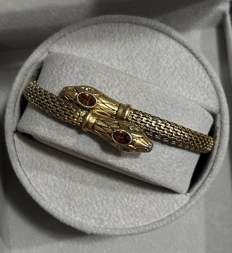 Stella & Dot Vintage Egyptian Style Gold Tone Double Headed Snake Coiled Bangle