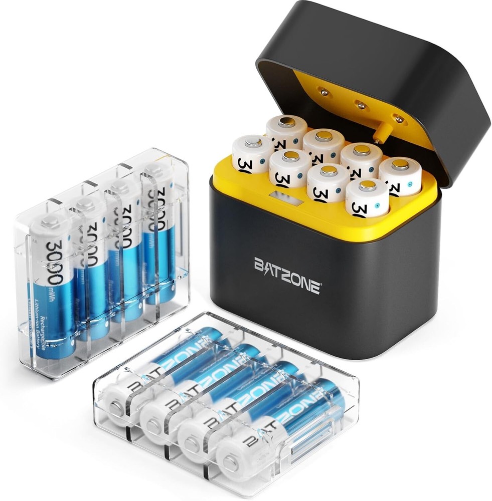 Rechargeable Lithium AA Battery Pack - 16 Batteries + 2.5H Fast Charger Included