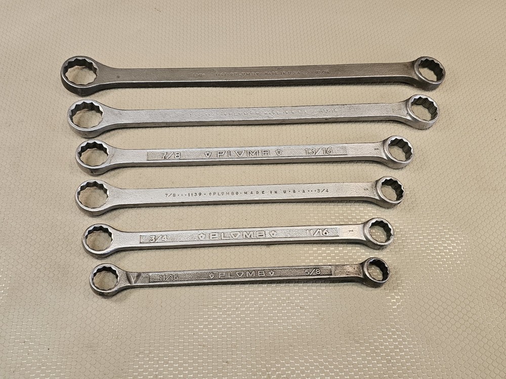 Vintage Plomb PLVMB Pebble Finish SAE Double Box Wrench Set Large Sizes 1+
