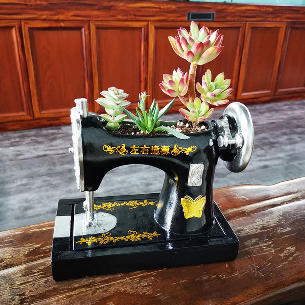 1pc Mini Flowerpot Sewing Machine Shaped Succulent Resin Planter Desktop Decor