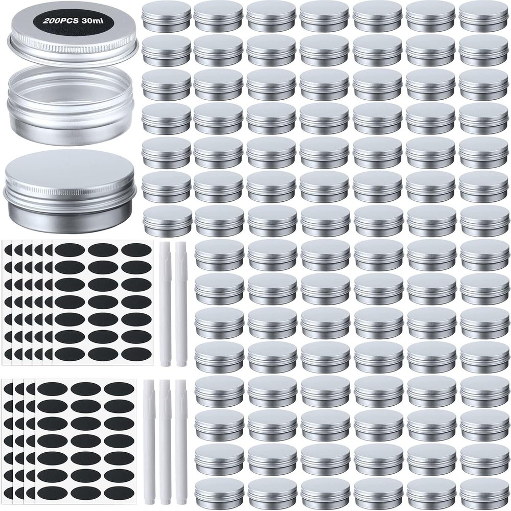 200 Pack Metal Tins Aluminum Containers with Lids Screw Top round Tin Cans for C