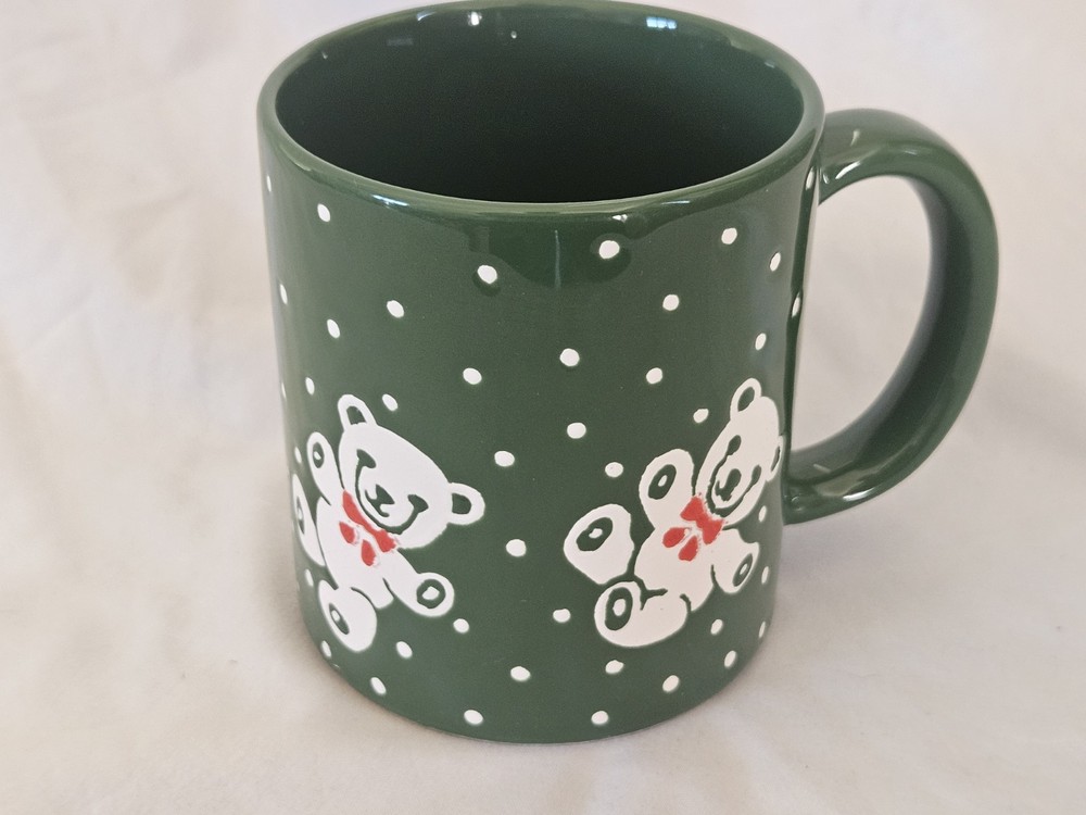 Vintage Green Teddy Bear Christmas Mug from Japan for Hot Cocoa Coffee Tea  