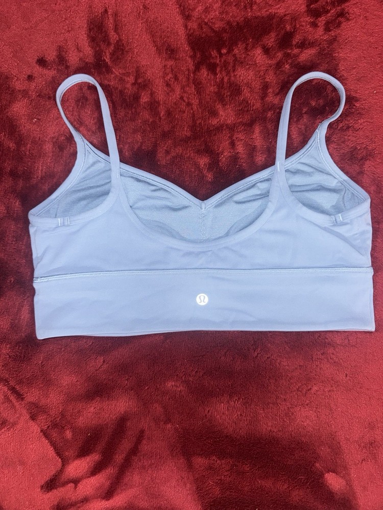 Lululemon Light Blue Sports Bra Pullover Wireless Thin Straps Logo Accent