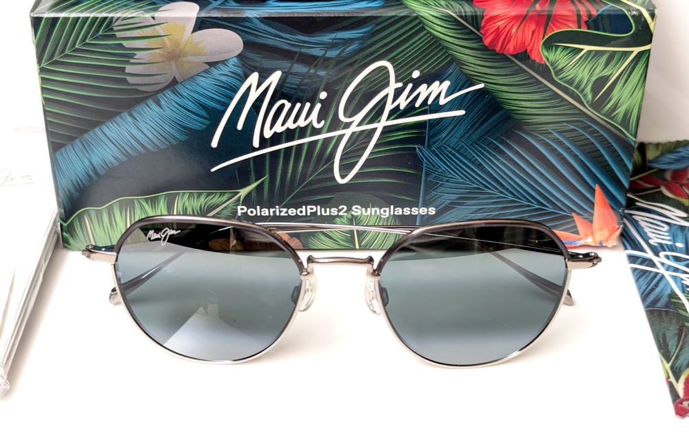 New Maui Jim Island Eyes Silver Titanium Polarized Grey Lens Sunglasses MJ859-11B
