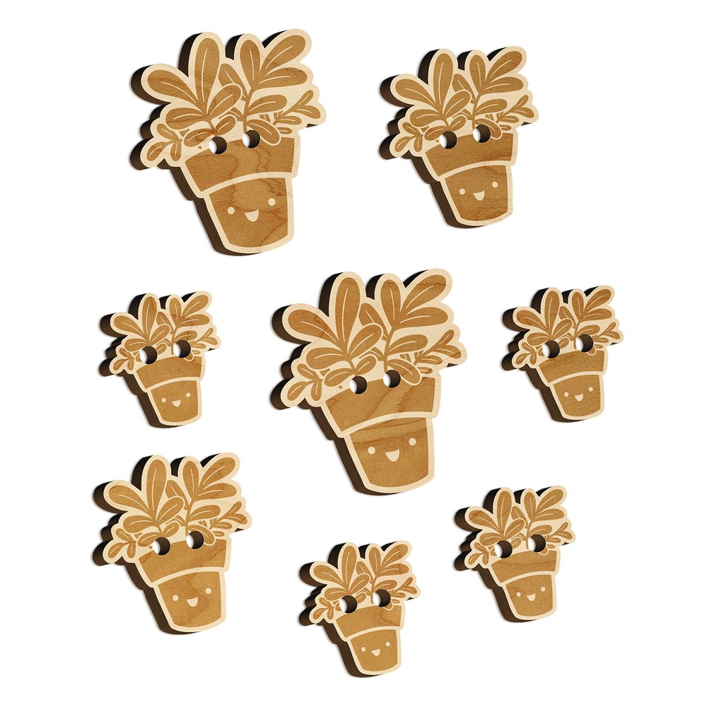 Happy Potted Plant Wood Buttons for Sewing Knitting Crochet DIY Craft