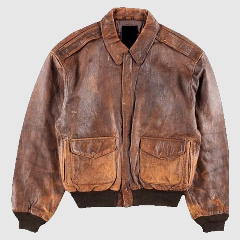 Vintage 80s A2 Flight Military Distressed Leather Bomber Jacket for Men