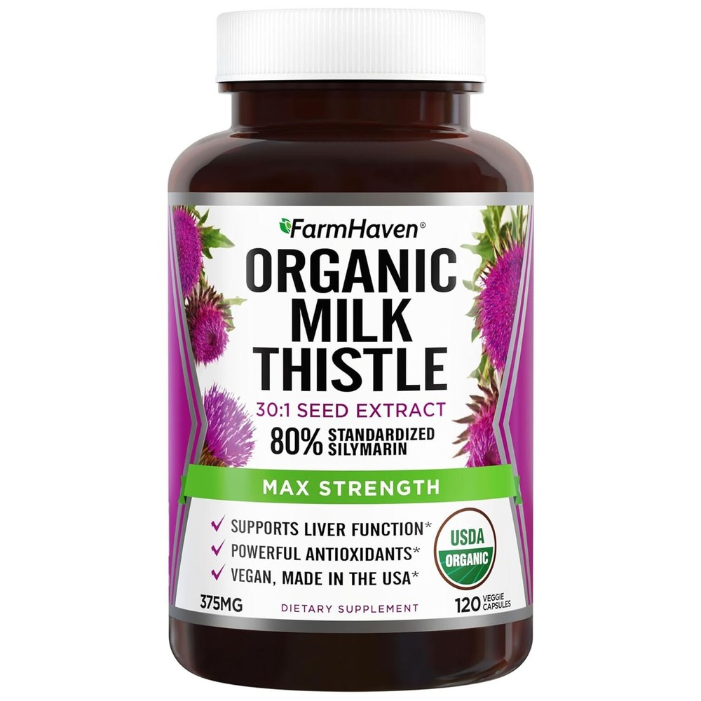 USDA Organic Milk Thistle Capsules Non-GMO 240 Vegan Capsules