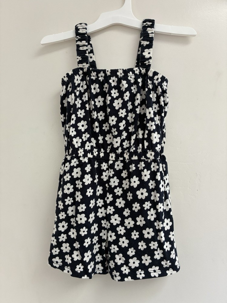 Old Navy Toddler Girl Floral 100% Cotton Cinched Waist Sleeveless Romper Navy 5T