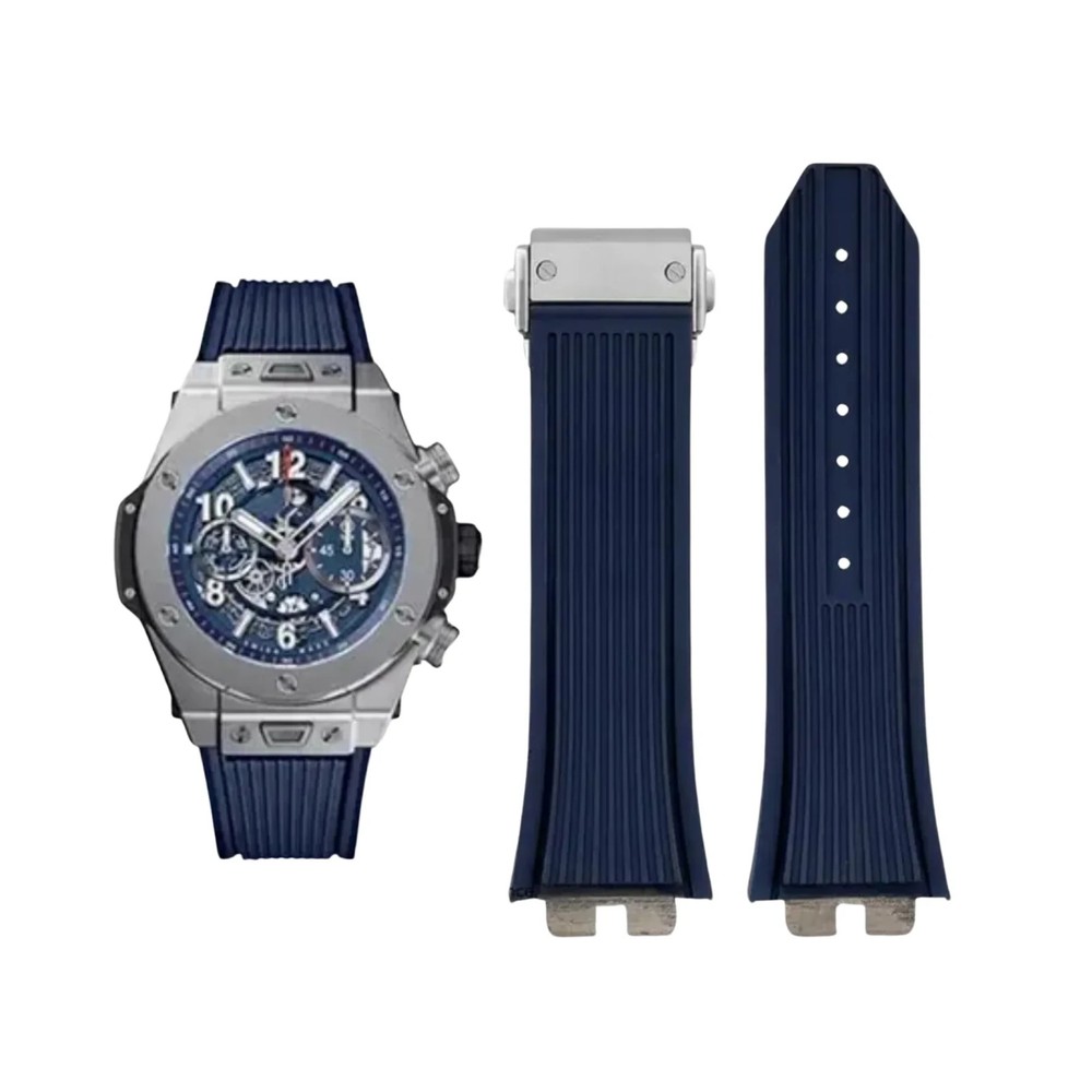 Rubber Strap for Hublot Big Bang Navy Blue 26mm Waterproof Watch Band + Clasp