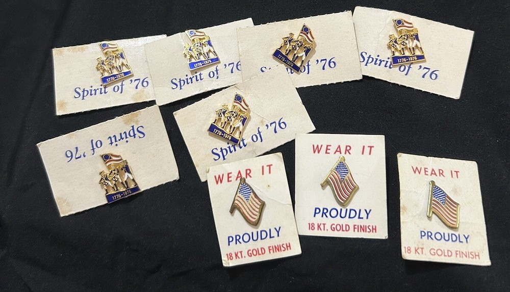 Lot of 9 Vintage Spirit of 76 USA Flag Music Orchestra 18K Gold Finnish Pins