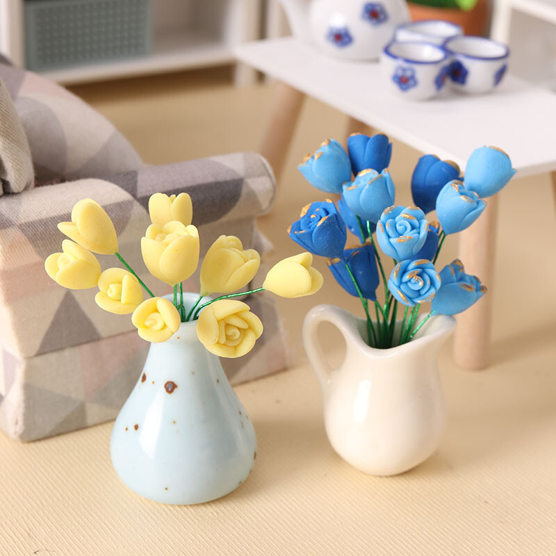 10PC Dollhouse Miniatures Rose Flowers Pocket Decor Accessories Kit 1:12 Scale