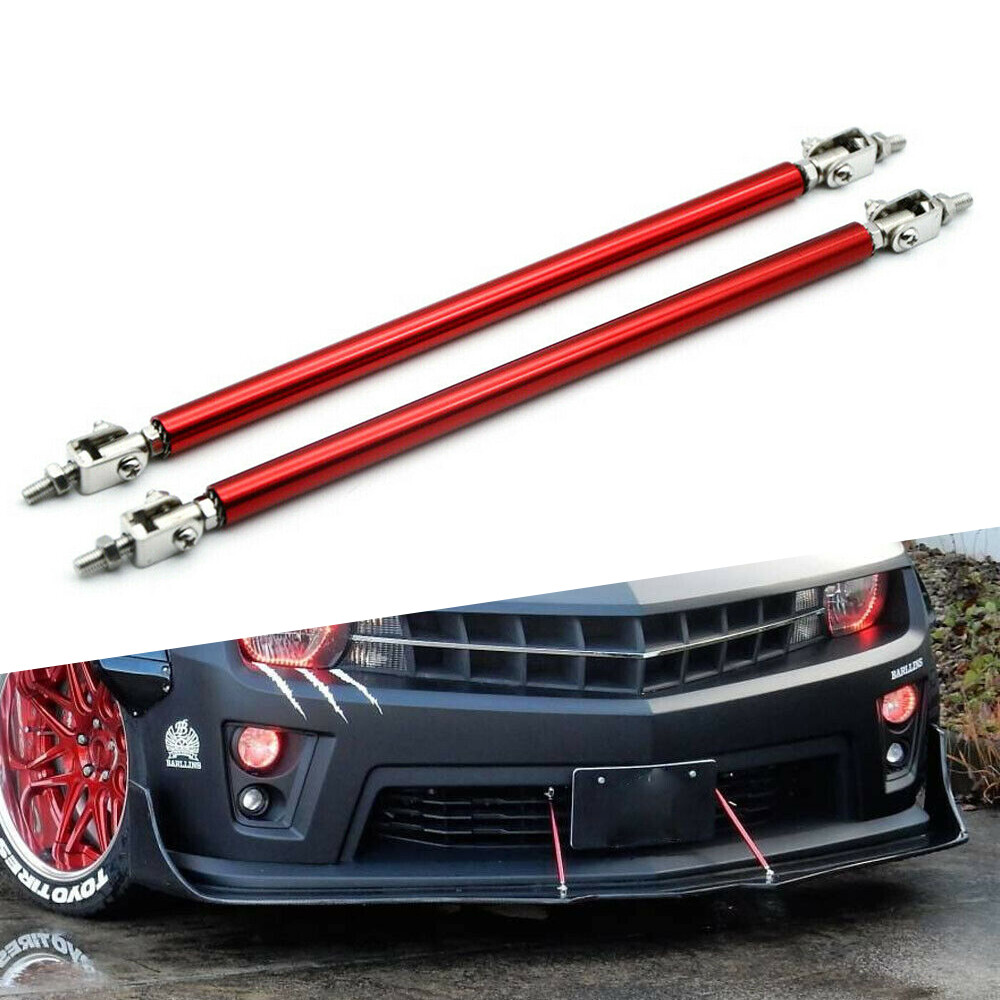 2* Red Front Bumper Lip Splitter Spoiler Strut Rod Tie Support Bar Adjustable US