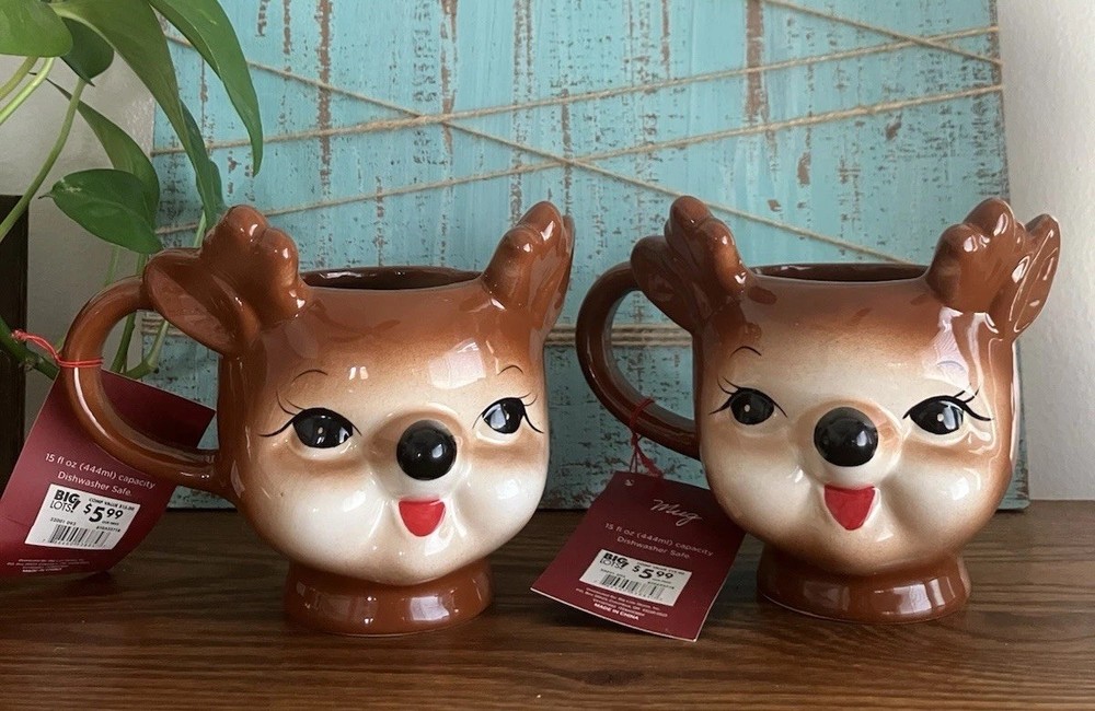 Winter Wonder Lane Reindeer Mug Set Christmas Kitschy Anthropomorphic Design