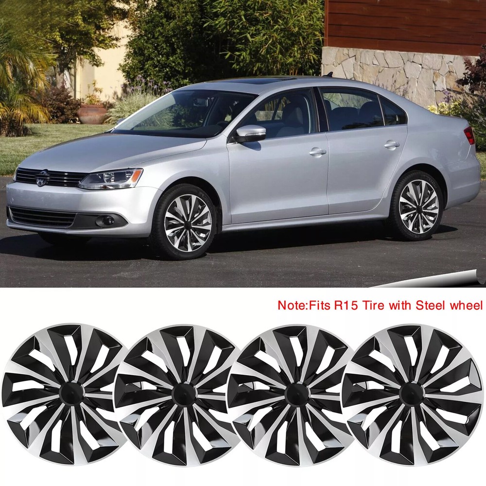 VW Jetta 15-Inch 4-Piece Wheel Rim Covers Hubcaps for R15 Steel Wheels