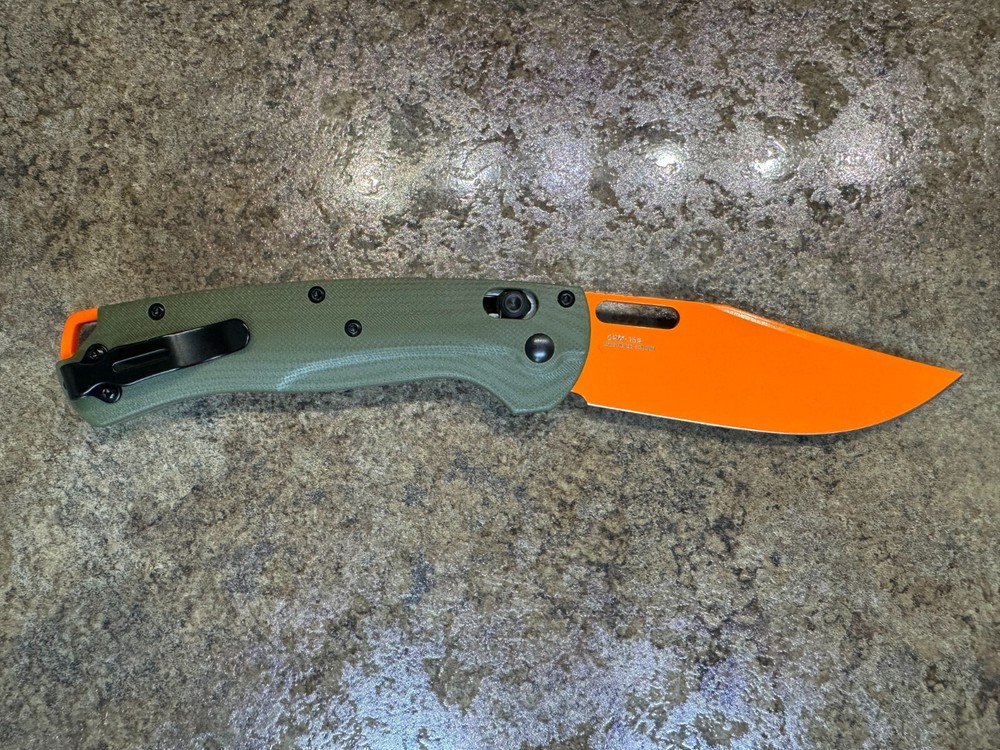 Tactical Orange Blade Folding Knife with Green G10 Handle - 3.25