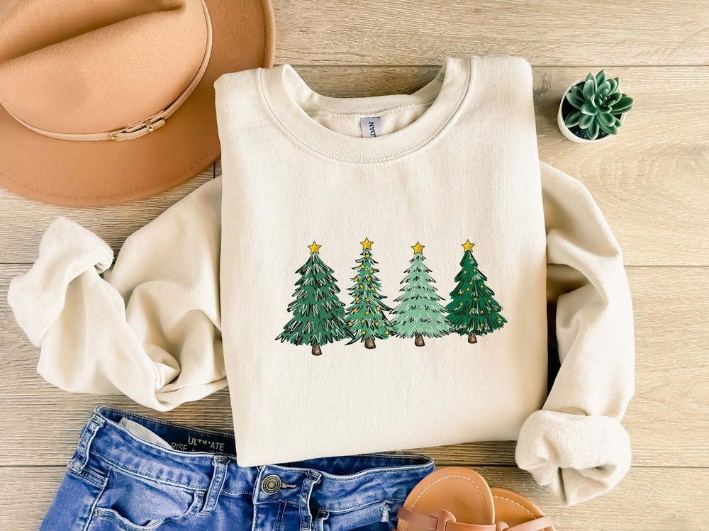 Merry Christmas Tree Sweatshirt Printed Xmas Holiday Gifts Unisex Adults Jumper