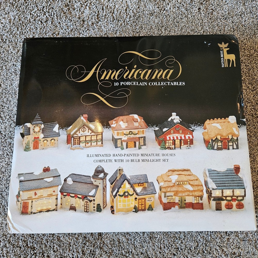 Vintage 1994 Christmas Village Light Set with 10 Porcelain Houses