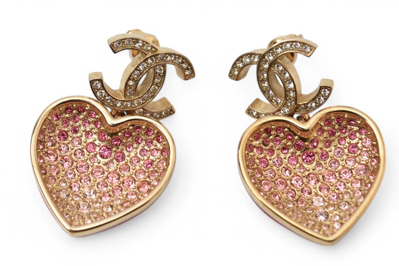 Chanel Pierce CC Coco Heart Motif Gold Rose C23 Stud Earrings