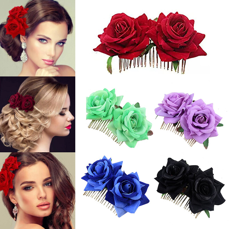 Double Floral Hair Comb Handmade Boho Fork Pin Hair Accessory for Styling