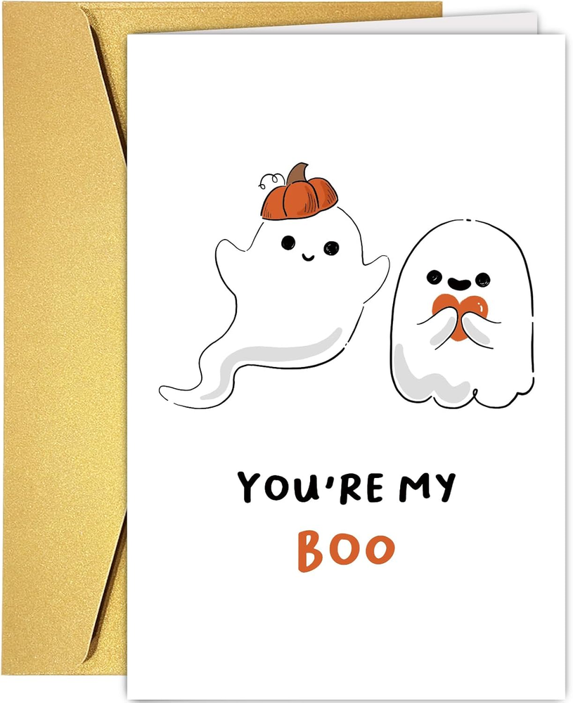 Cute Ghost Anniversary Card for Husband Wife, You Are My Boo Halloween Card for