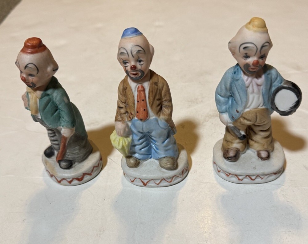 Ceramic Clown Figurines Set Of Three 5” Vintage Taiwan!!!