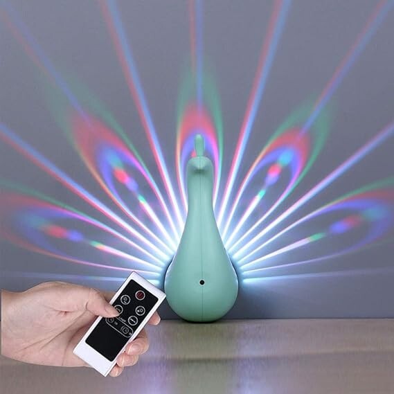 Peacock USB Night Light LED Projection Wall Lamp Color Options & Remote Control